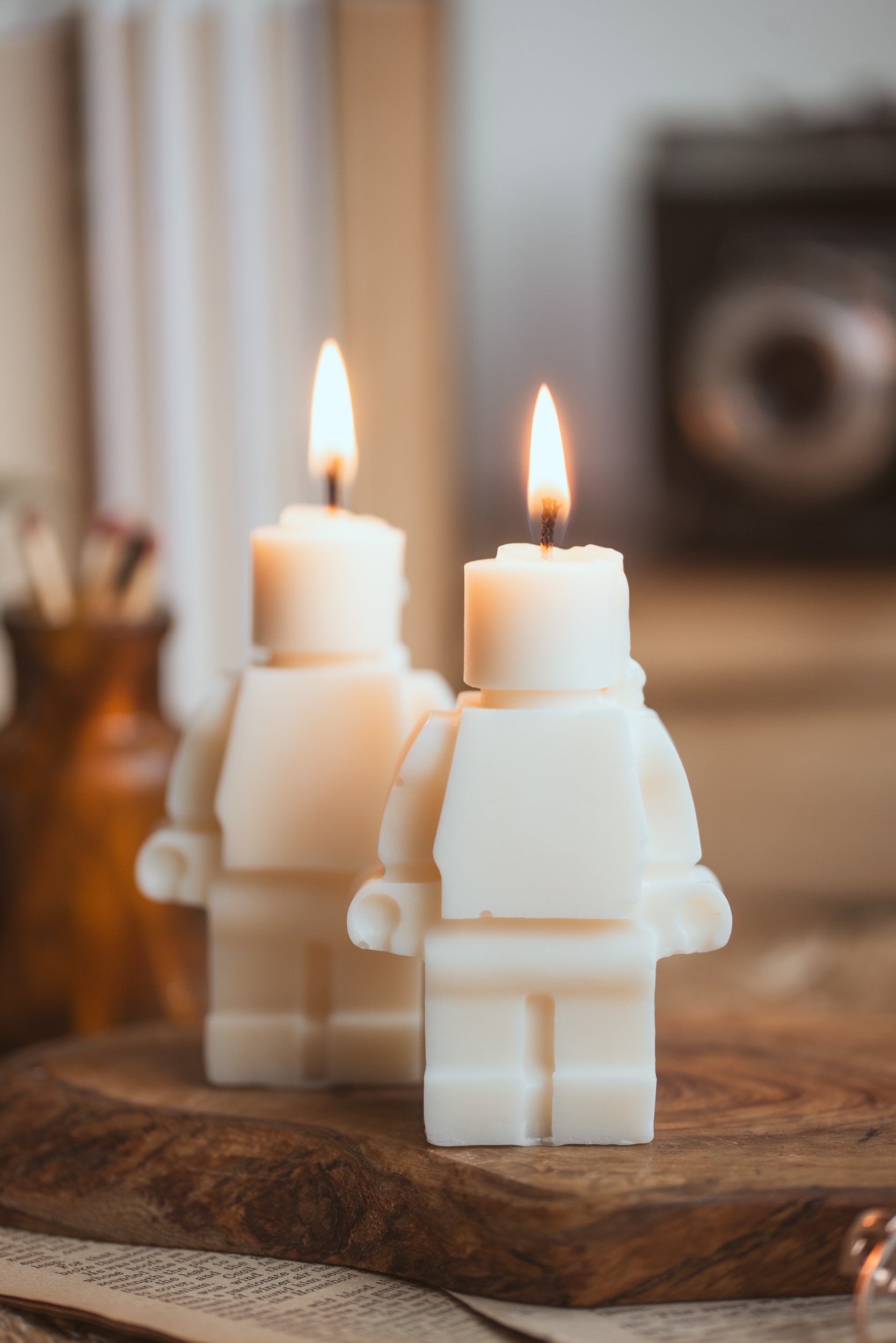 lego brick figure shaped candle