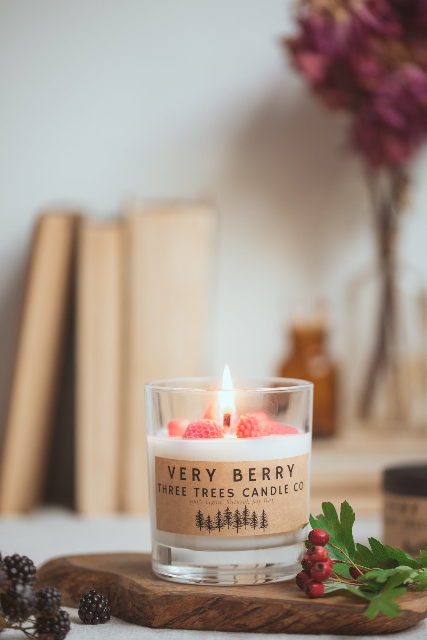 very berry red fruity scented candle glass