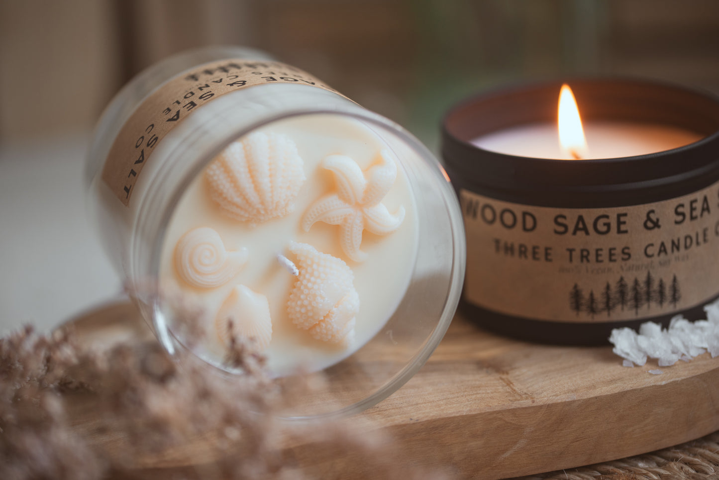 wood sage and sea salt seashell scented candle gift set