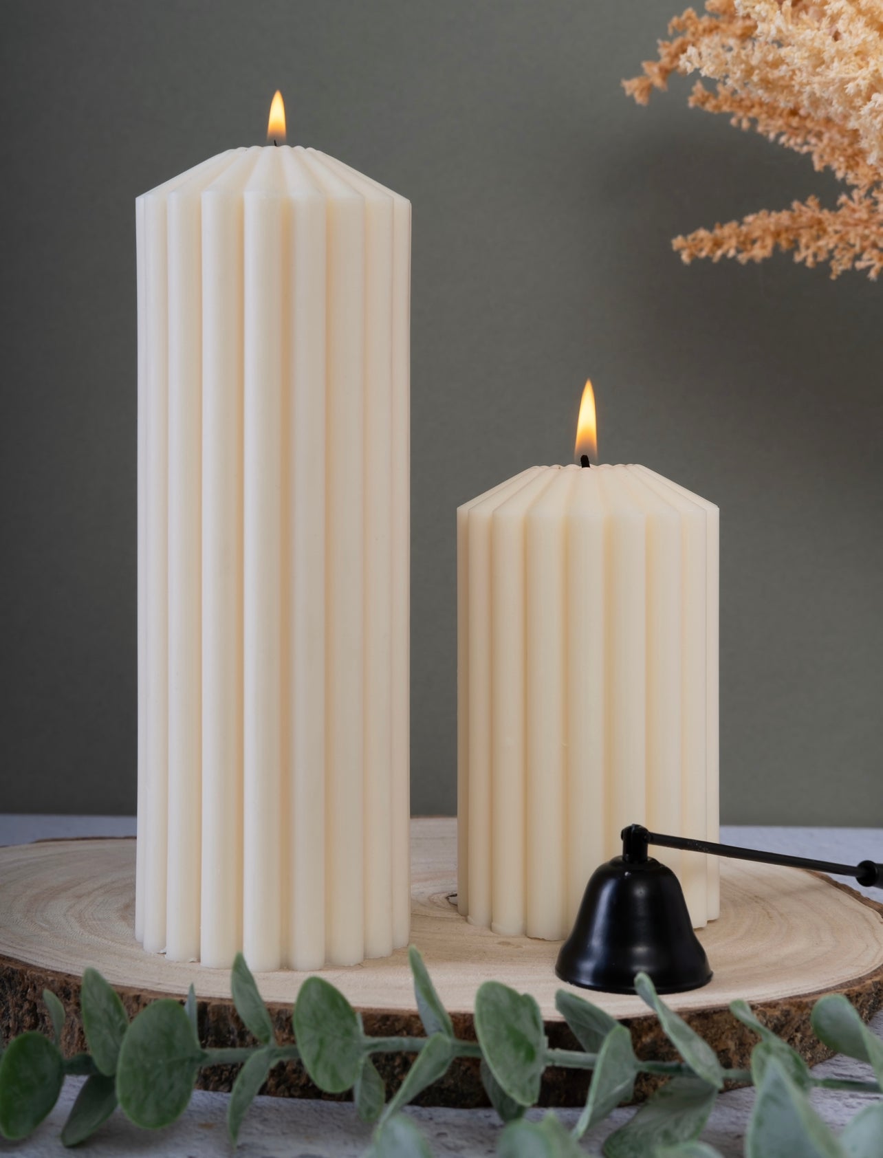 Ribbed Pillar Unscented Candle