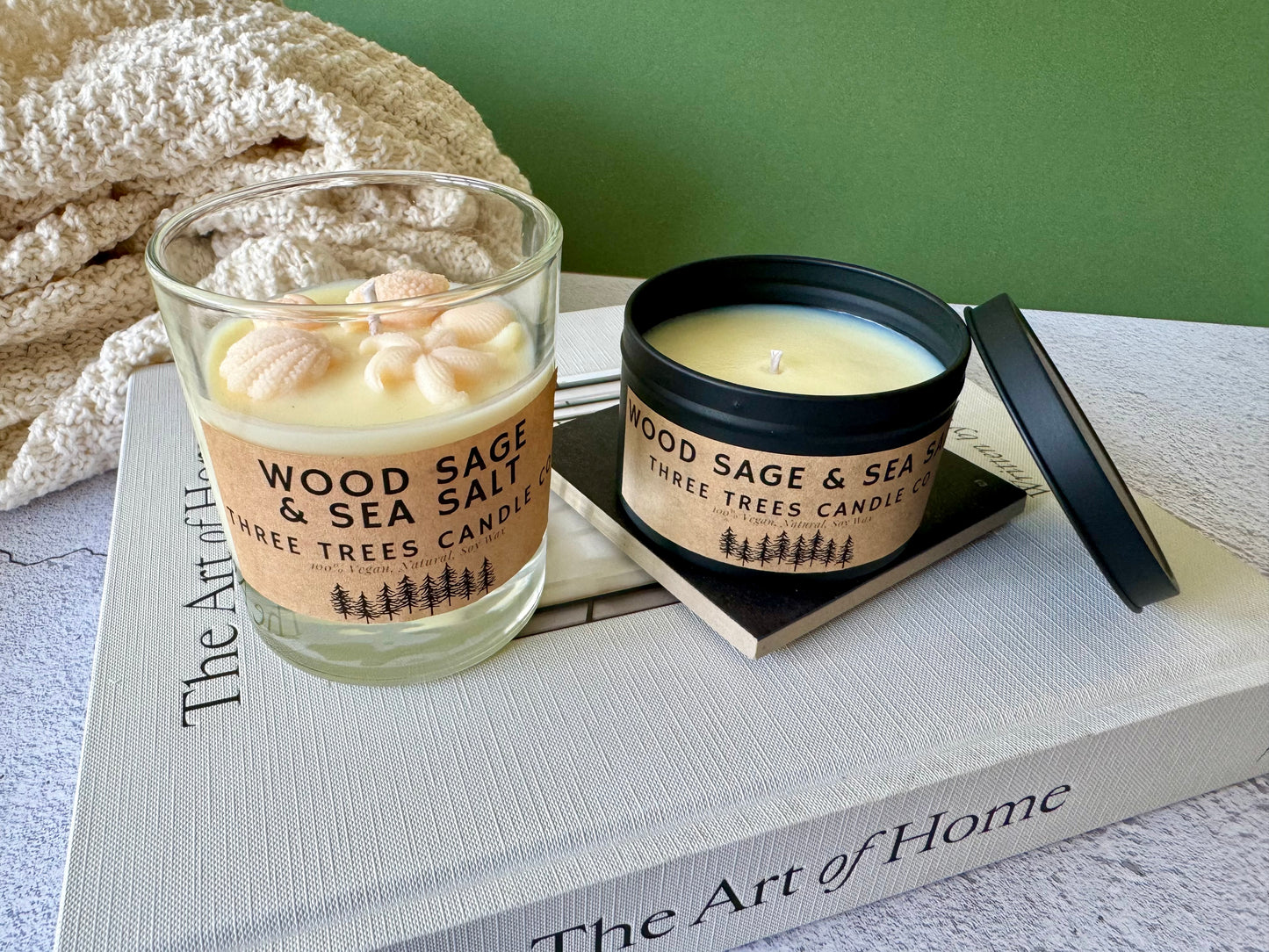 Wood Sage and Sea Salt Sculptural Scented Candle. Perfect Home Gift. Vegan Hand-poured Sustainable Eco-Friendly Soy Wax