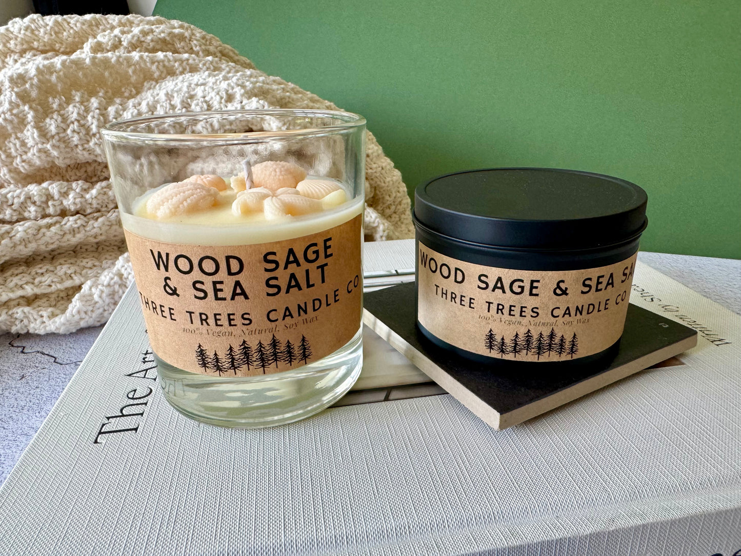 Wood Sage and Sea Salt Sculptural Scented Candle. Perfect Home Gift. Vegan Hand-poured Sustainable Eco-Friendly Soy Wax