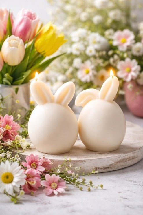 easter bunny candles with flower decoration