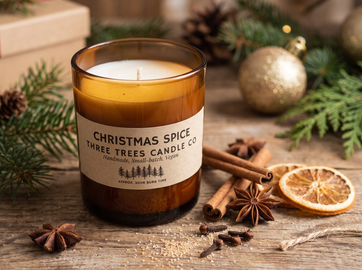 Christmas Spice Scented Soy Wax Candle - Spiced Clove, Citrus Zest & Rich Cinnamon