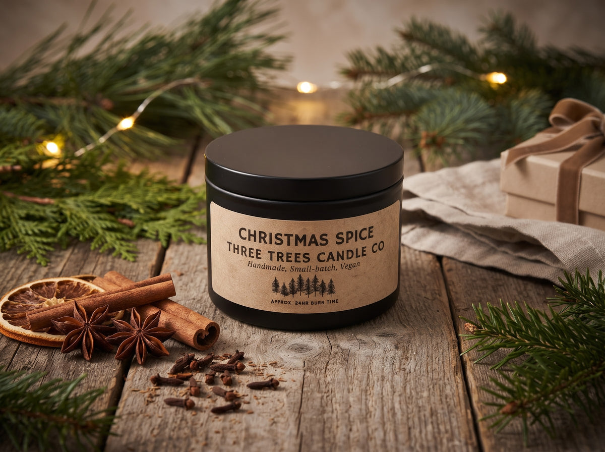 Christmas Spice Scented Soy Wax Candle - Spiced Clove, Citrus Zest & Rich Cinnamon