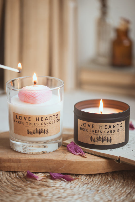 Love Hearts Scented Sculptural Candle. Perfect Sweet Fragrance Gift. Vegan Hand-poured Eco-Friendly Soy Wax. Minimalist Home Décor