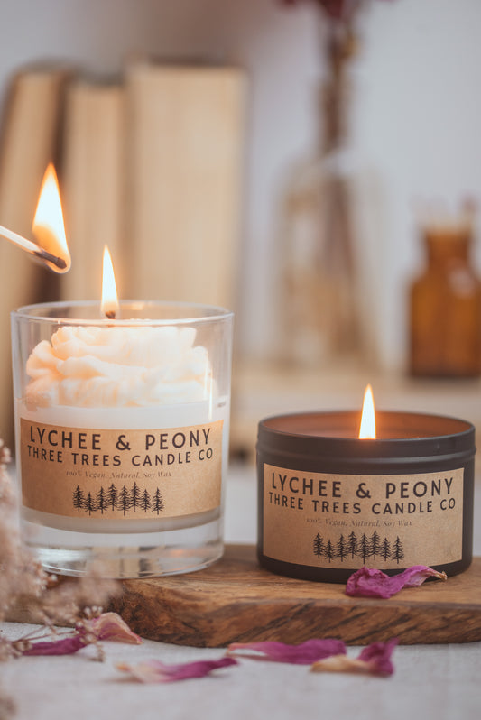 Lychee and Peony Scented Sculptural Candle. Perfect Beautiful Floral Sweet Gift. Vegan Hand-poured Sustainable Eco-Friendly Soy Wax