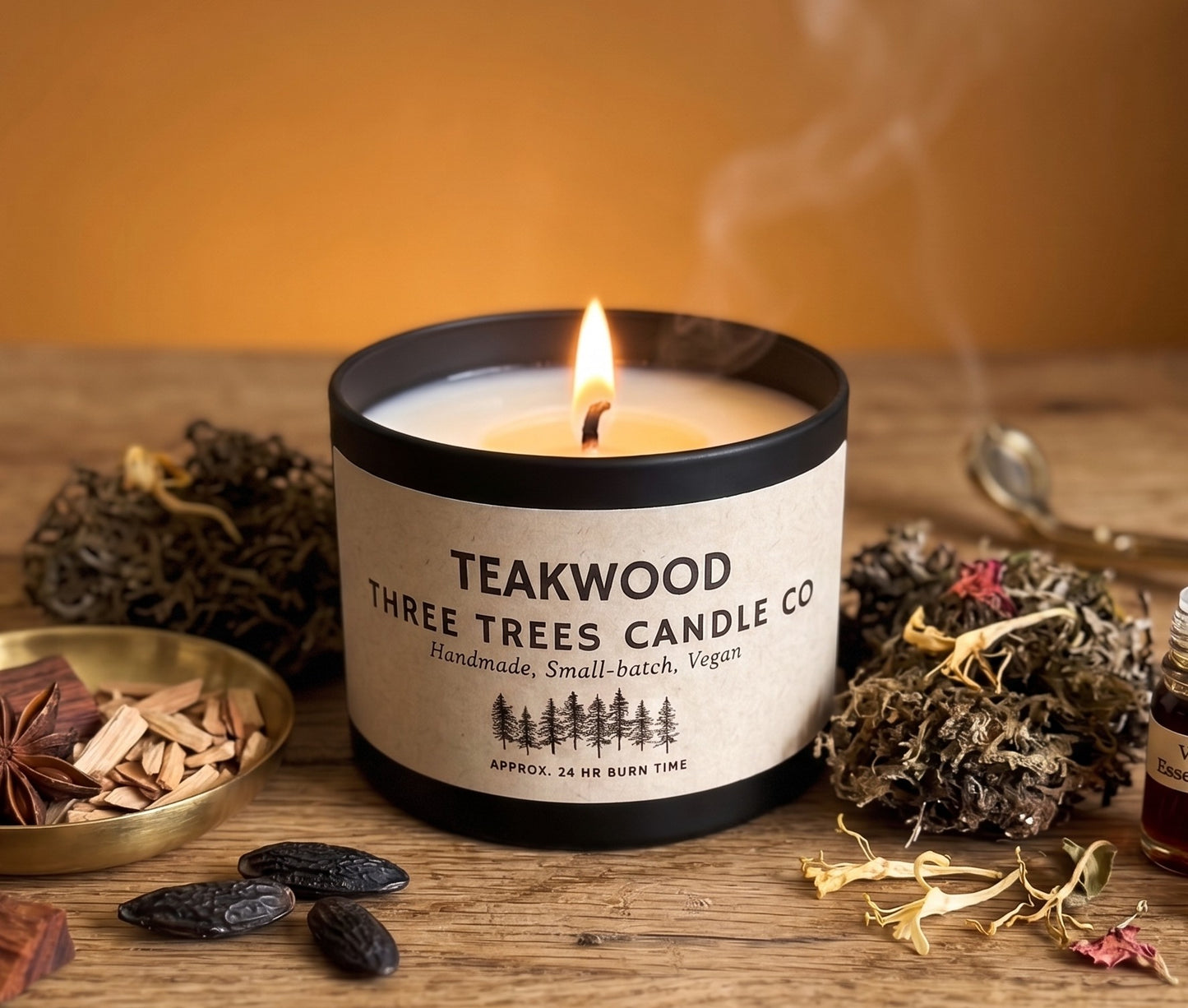 Teakwood Scented Soy Wax Candle – Earthy & Woody
