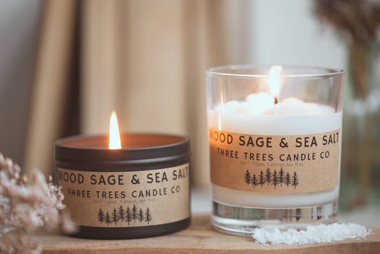 Wood Sage and Sea Salt Sculptural Scented Candle. Perfect Home Gift. Vegan Hand-poured Sustainable Eco-Friendly Soy Wax