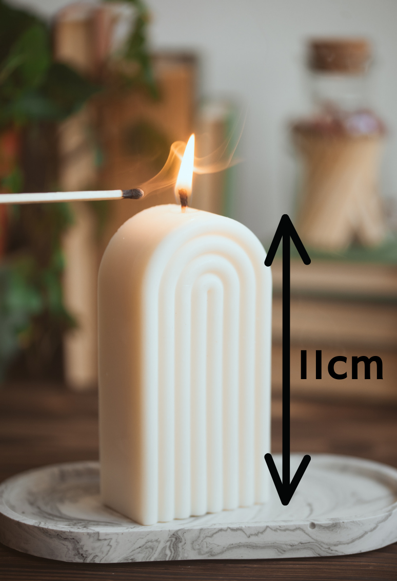 arch rainbow soy wax candle showing height measurement