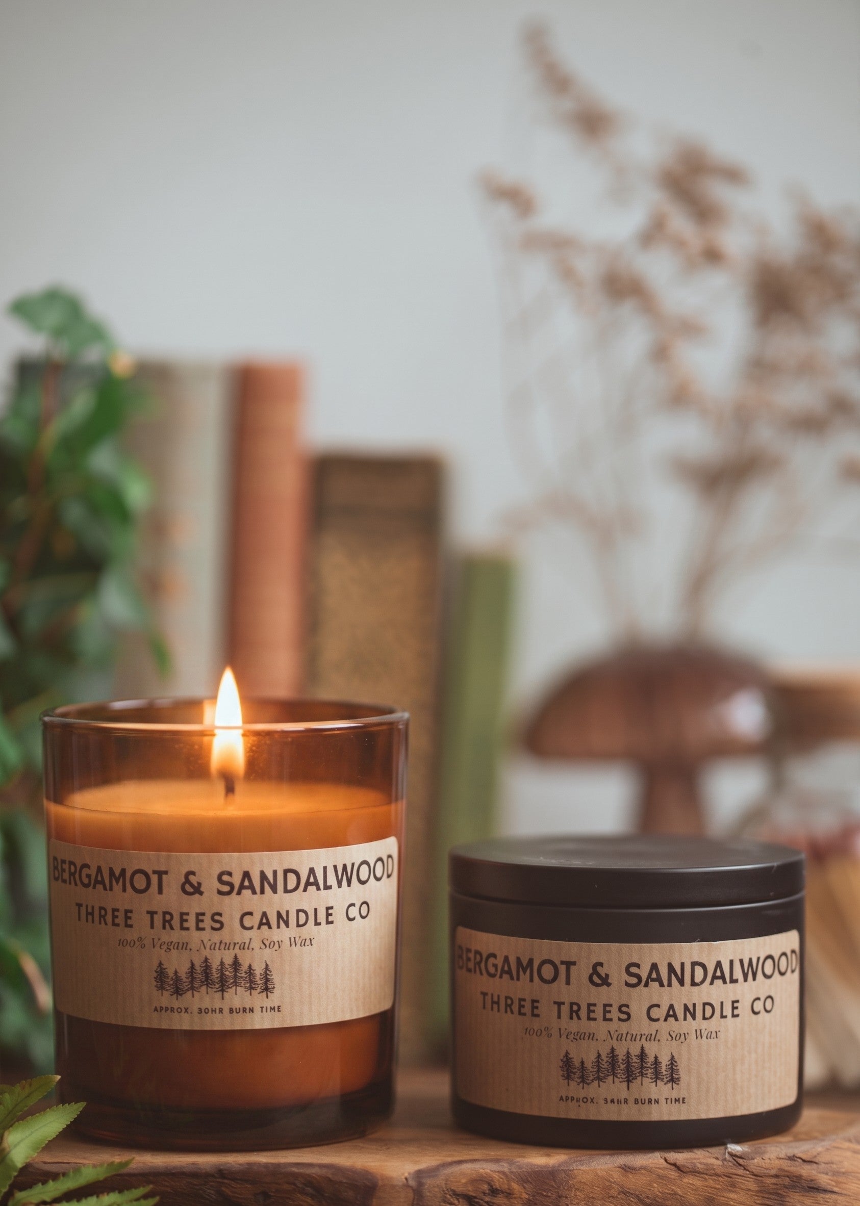 bergamot and sandalwood scented candle amber