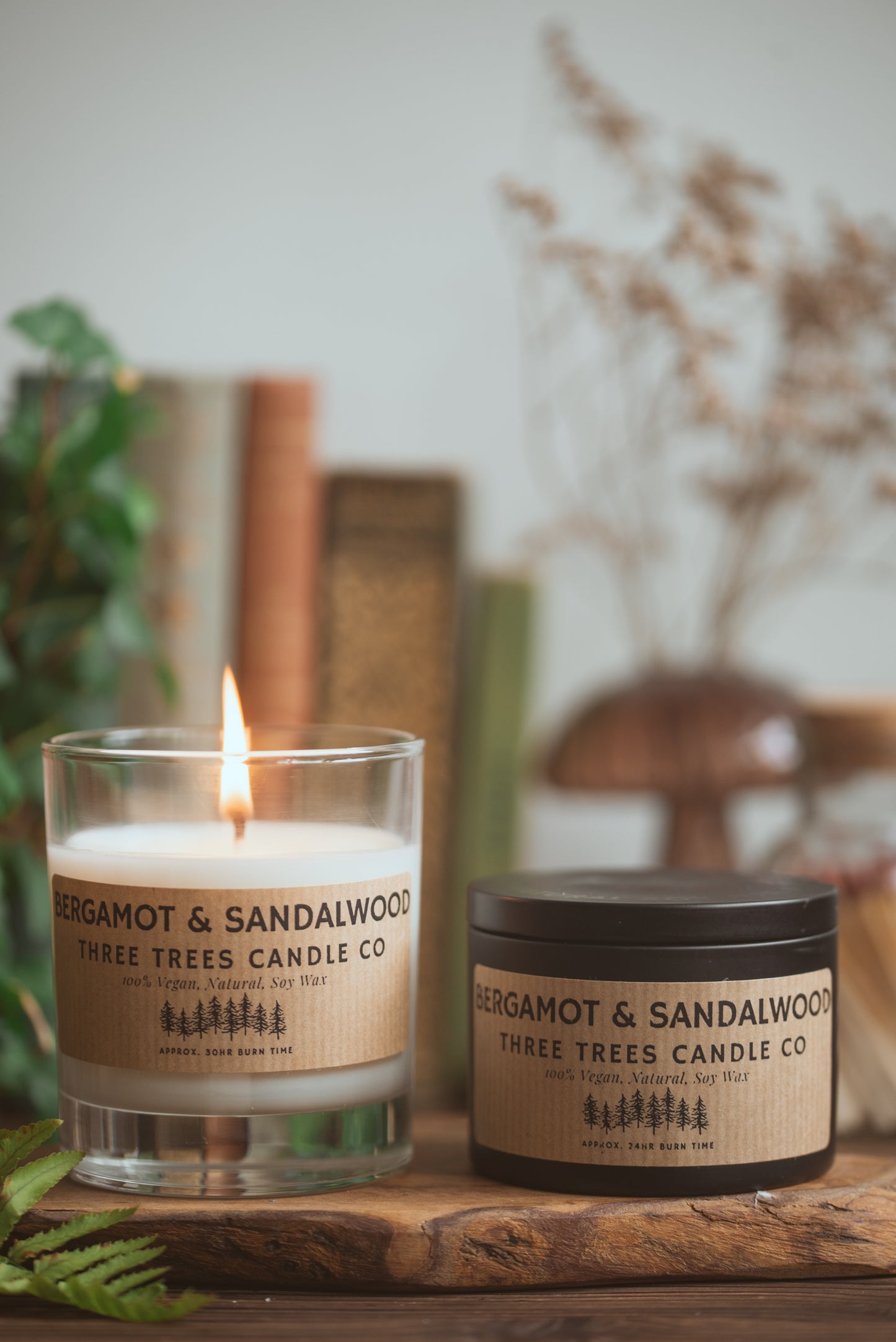 Front view of bergamot and sandalwood candle