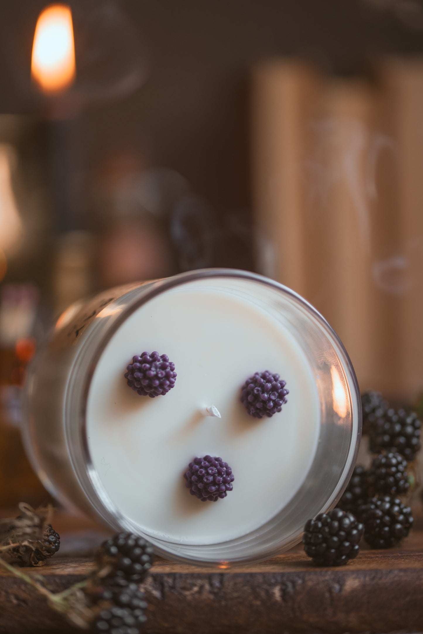 blackberry and bay fruity glass candle