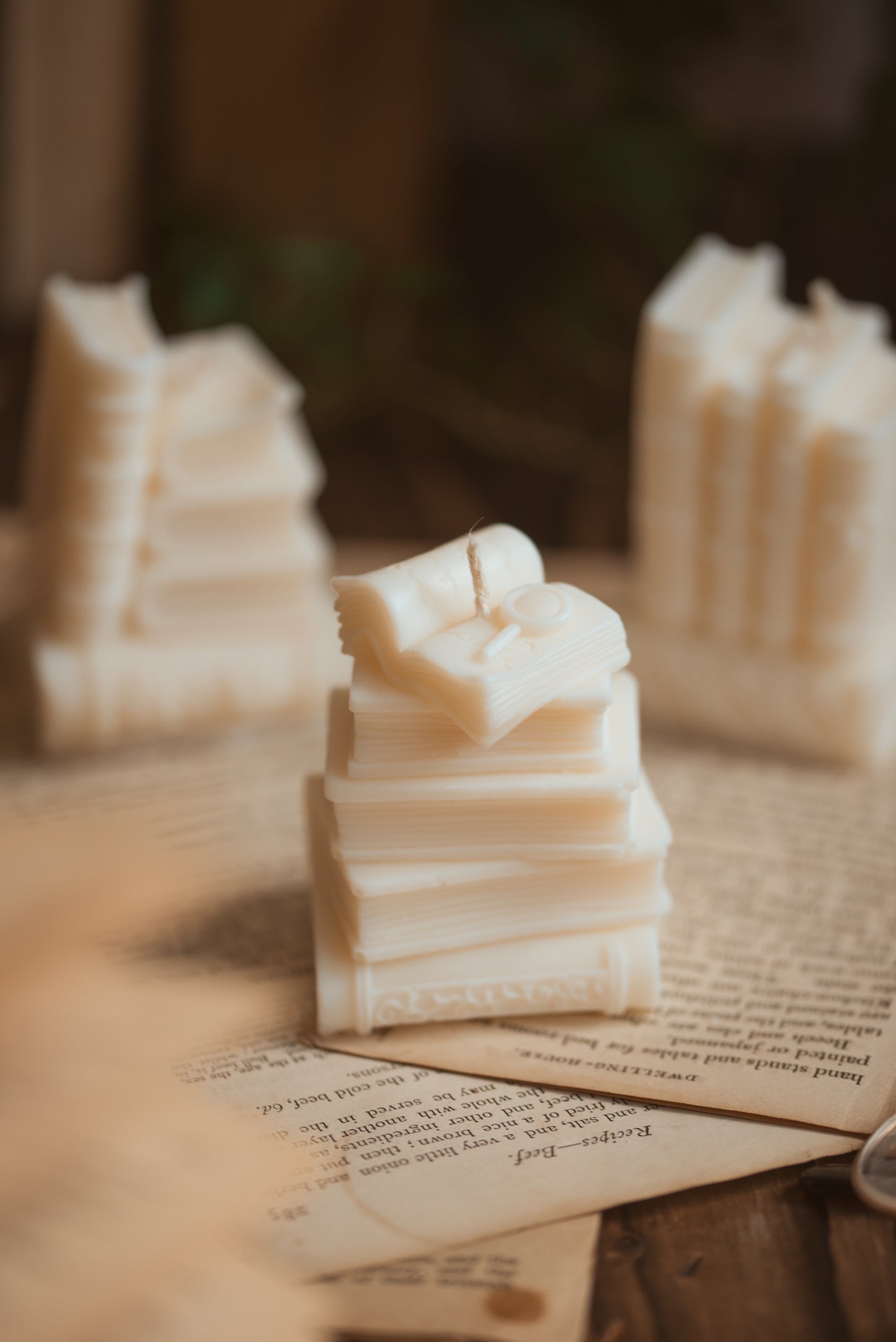 Close-up of book shaped candle texture and details