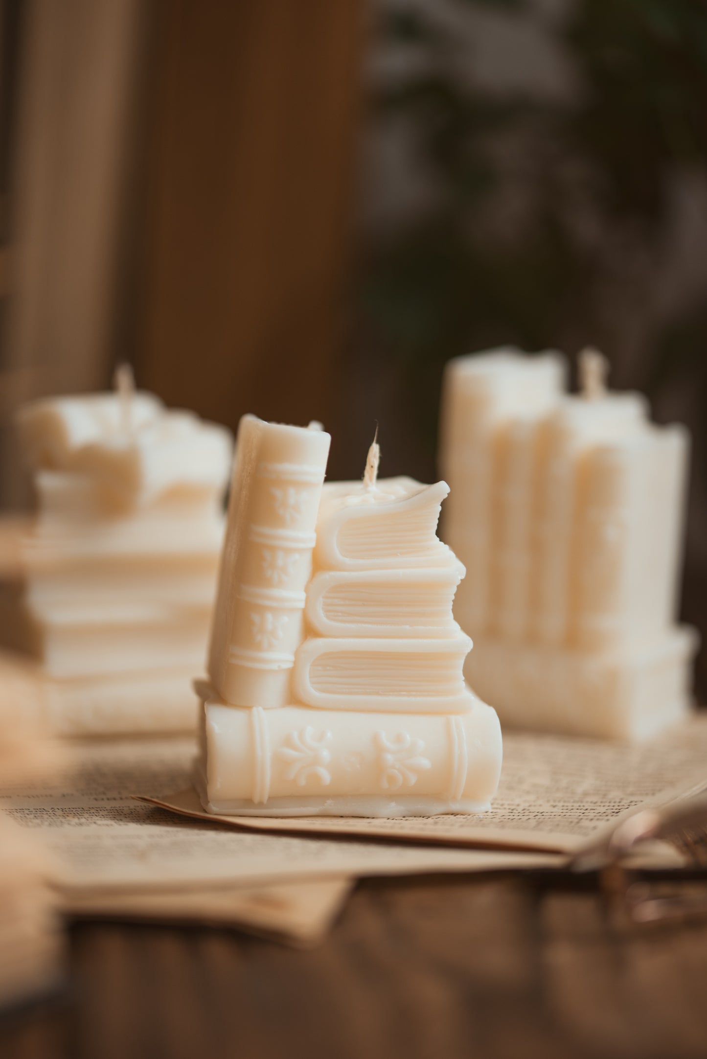 Front view of book shaped candle