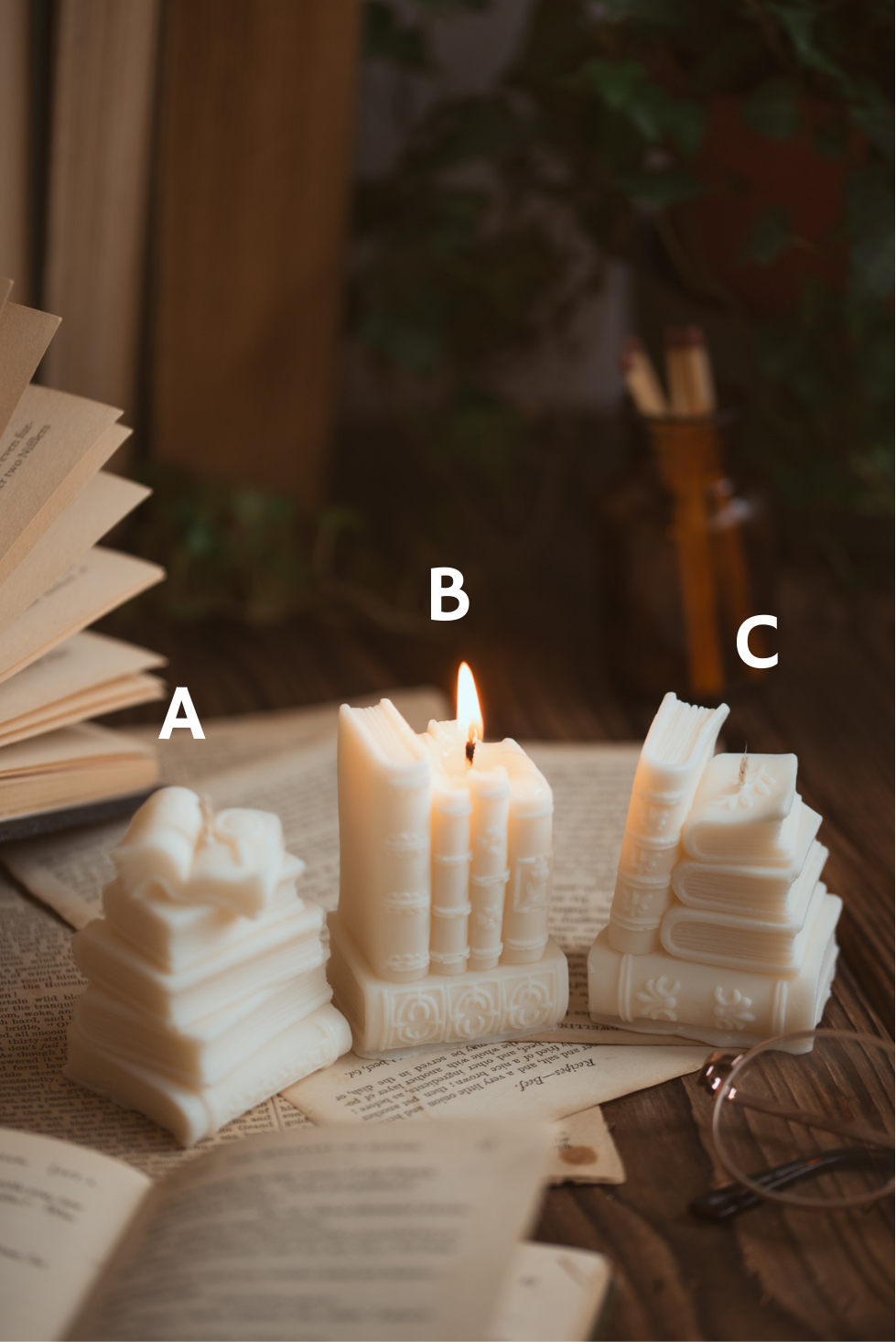 Book shaped candle styles