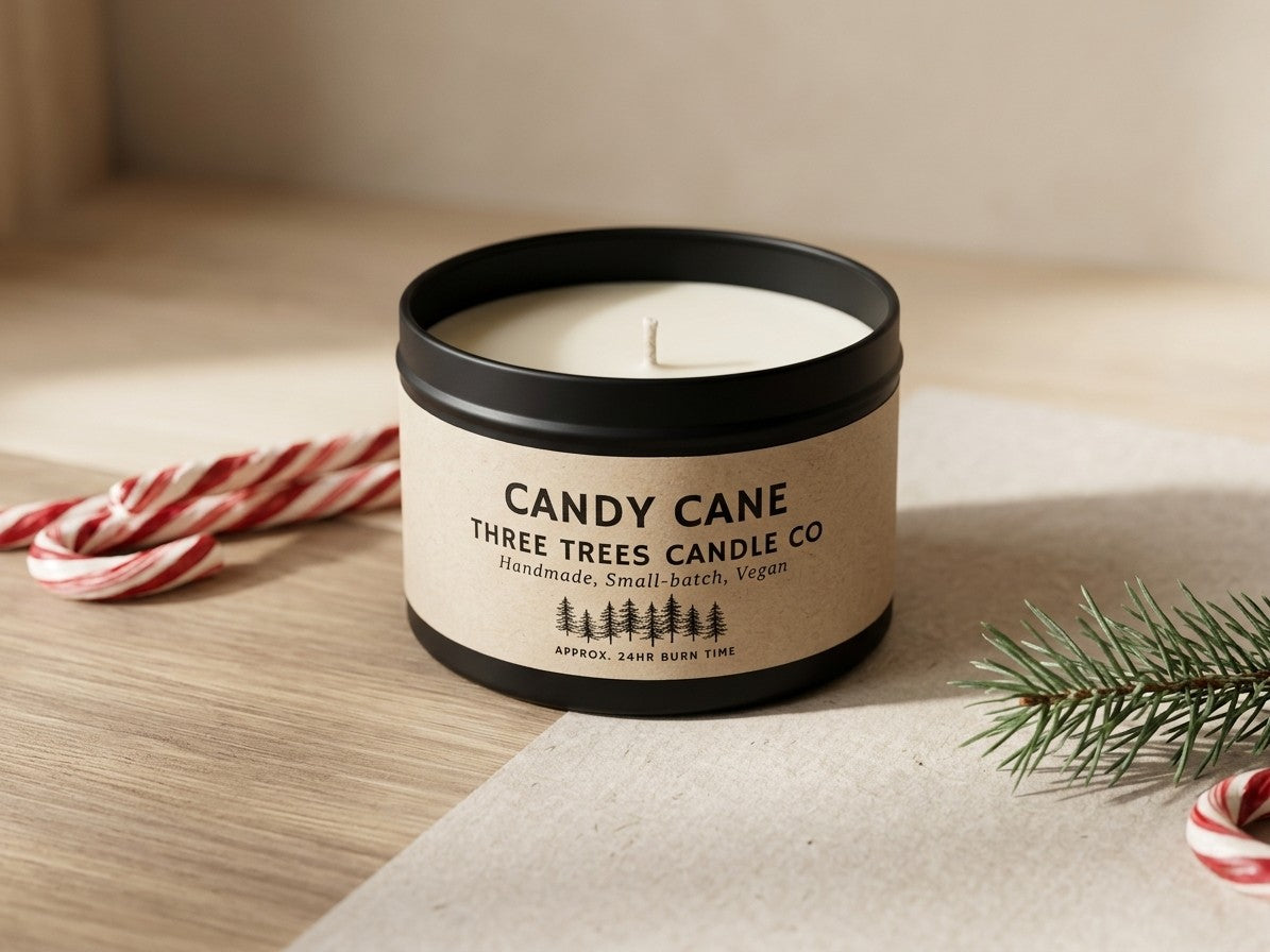 Candy Cane Scented Soy Wax Candle - Sweet Mint & Creamy Vanilla