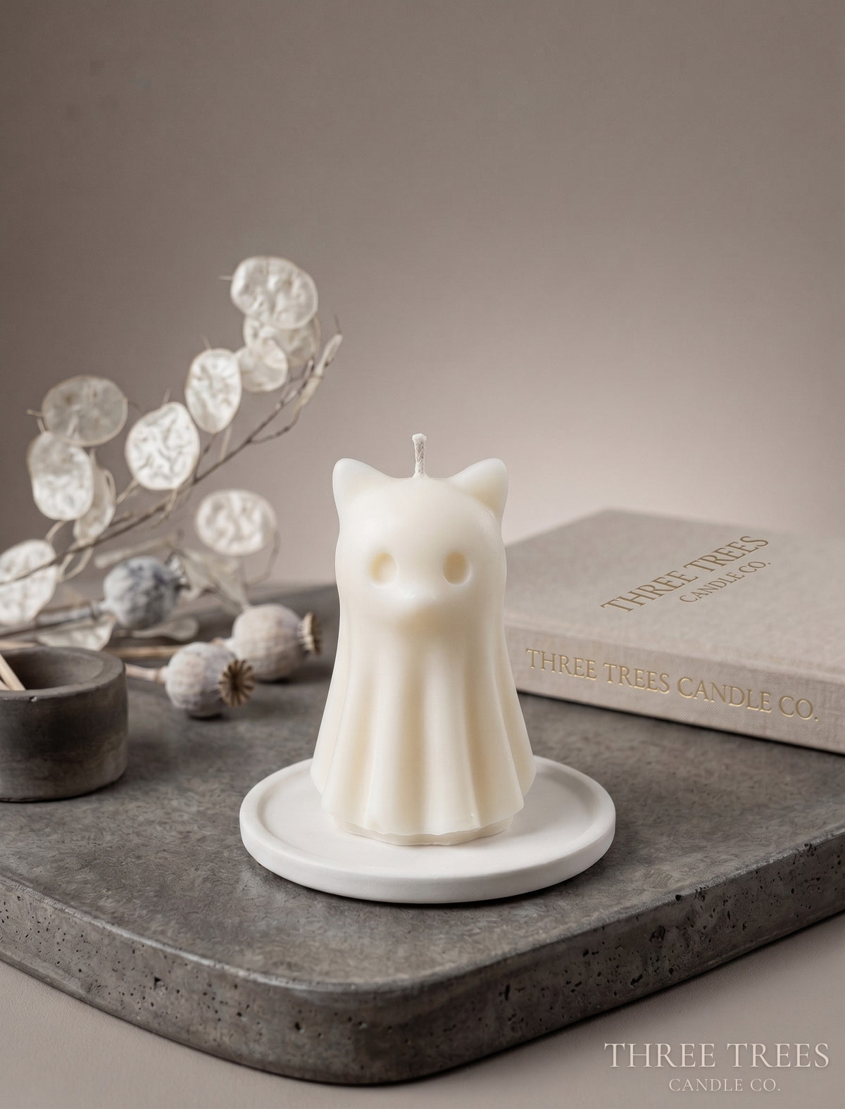 Cat ghost shaped soy wax decorative candle.