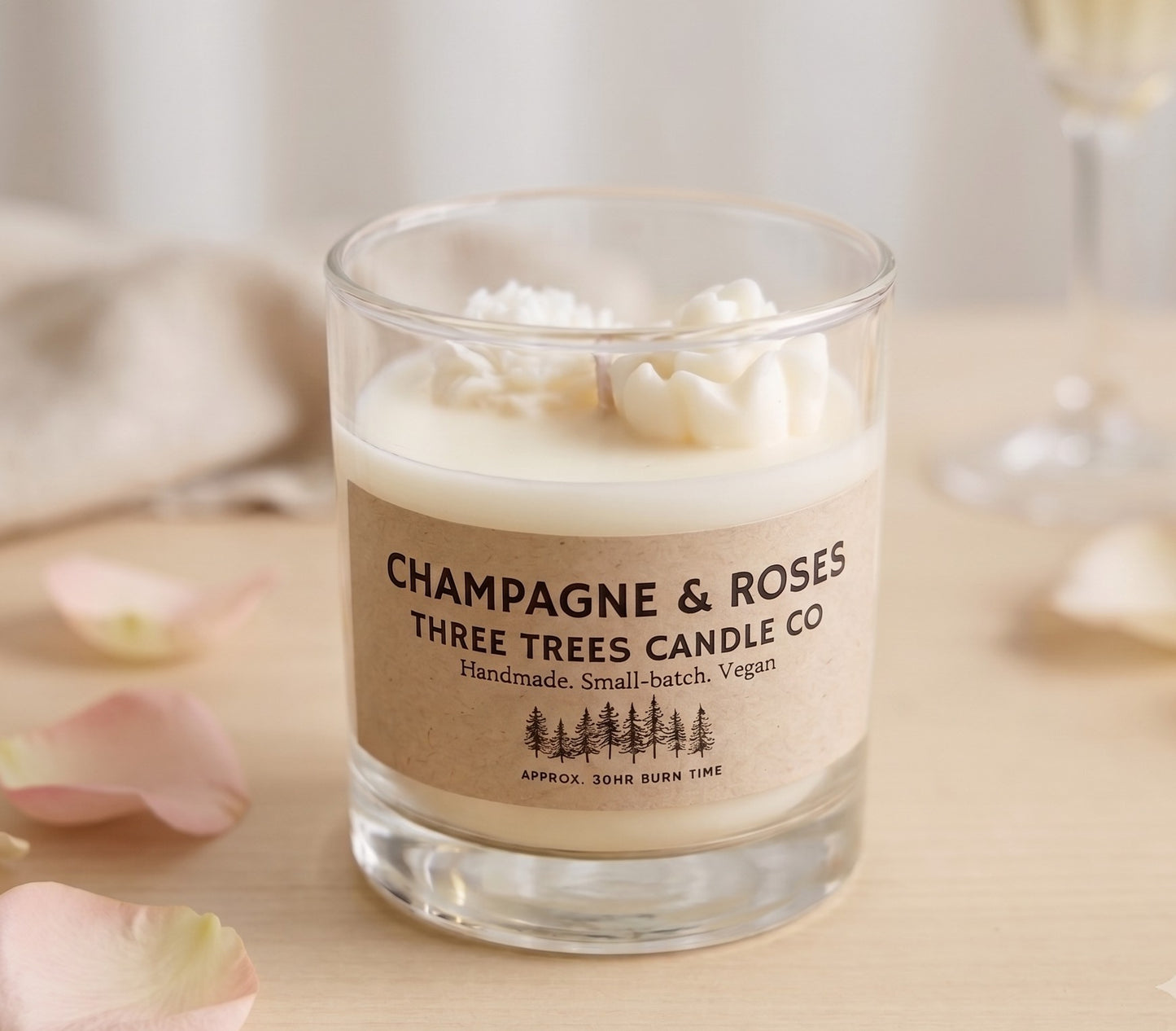 Champagne & Roses Scented Soy Wax Candle – Opulent & Floral