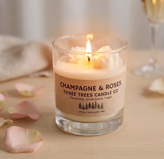 Champagne & Roses Scented Soy Wax Candle – Opulent & Floral