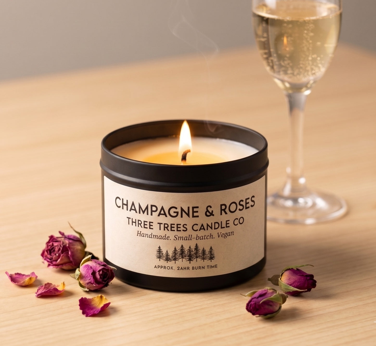 Champagne & Roses Scented Soy Wax Candle – Opulent & Floral