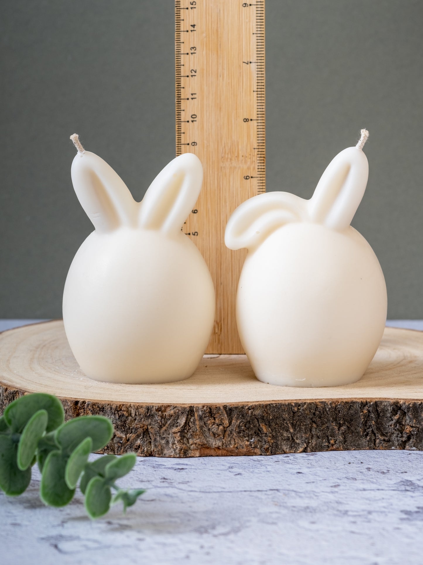 Close-up of Easter bunny egg candle showing measurements
