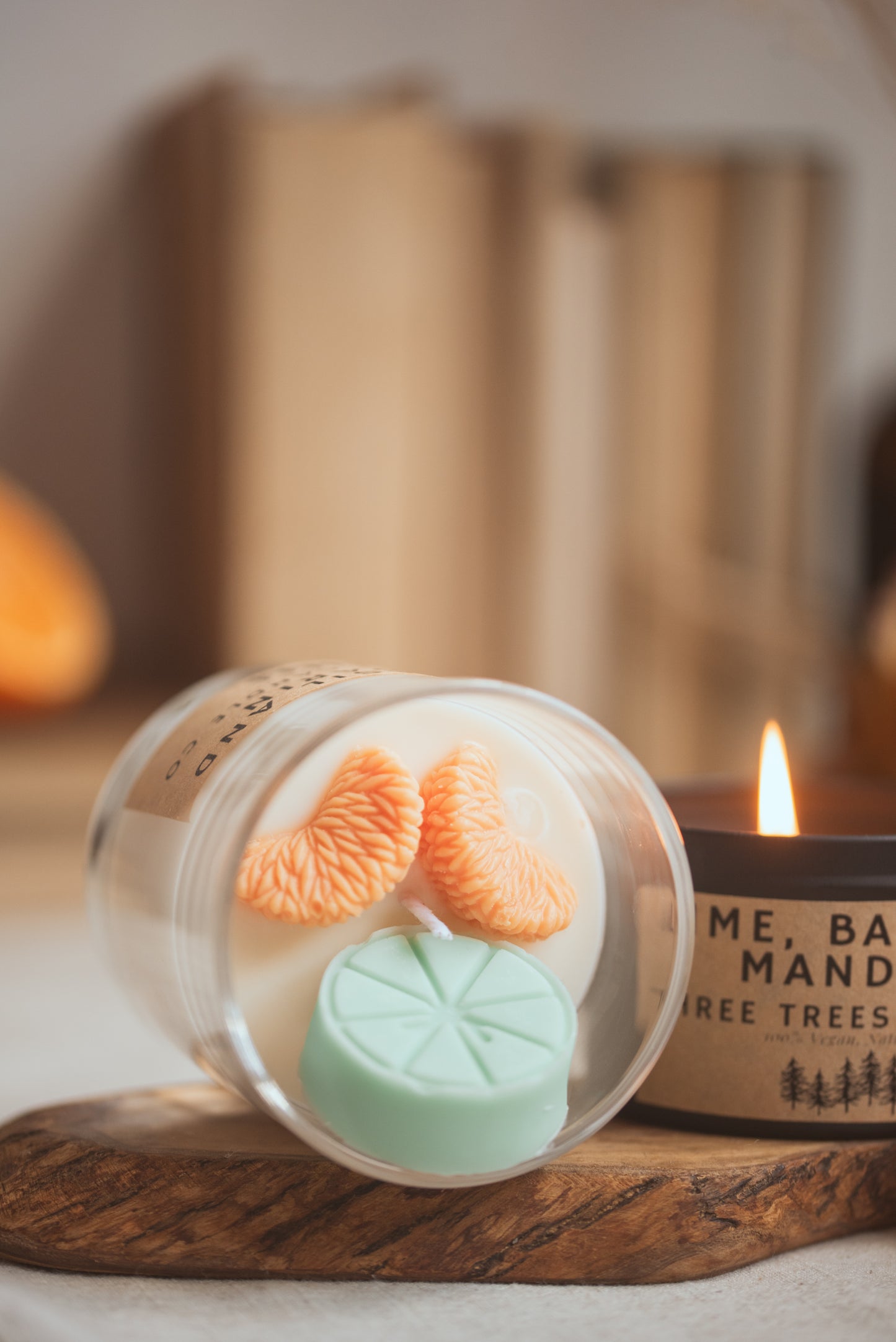 Close-up of Lime, Basil & Mandarin candle showing details