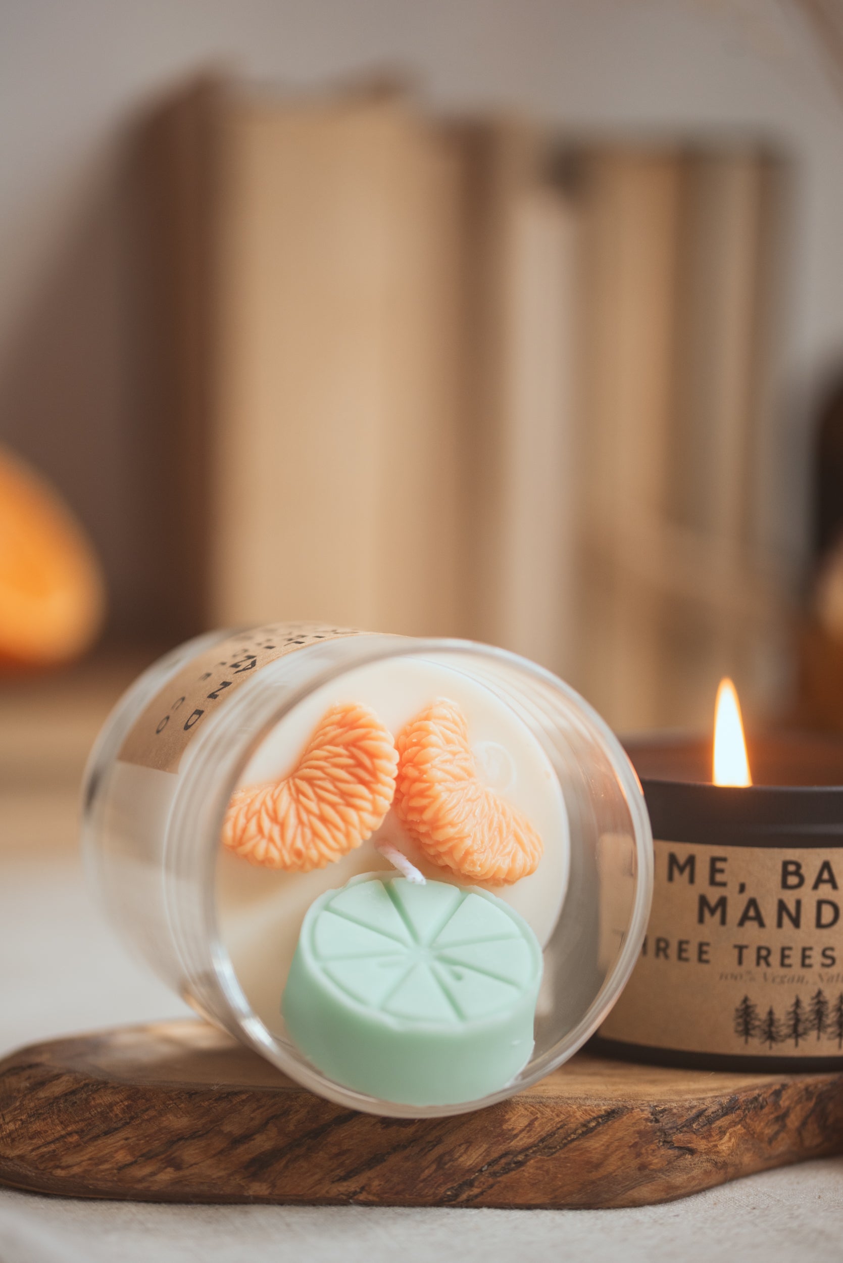 Close-up of Lime, Basil & Mandarin candle showing details