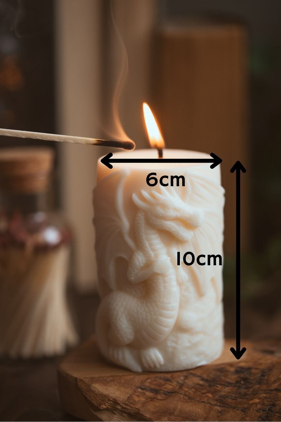 dragon candle showing measurements 