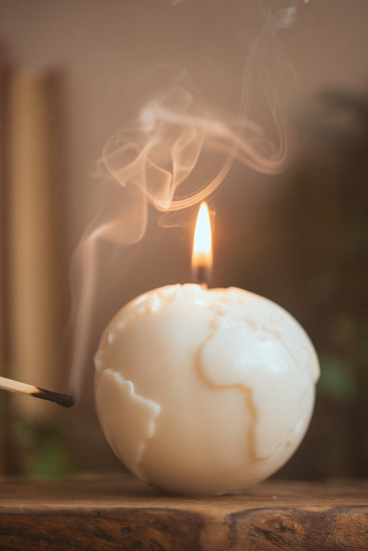 Round globe candle made from eco-friendly soy wax