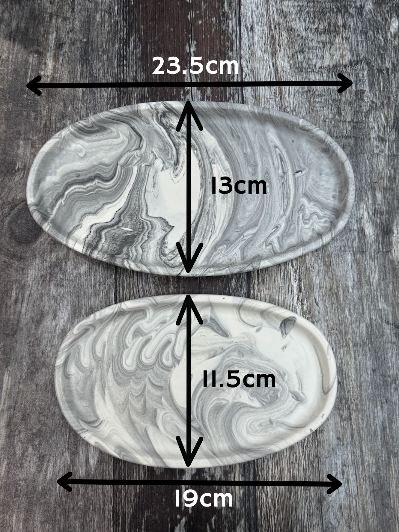 grey marble jesmonite dish with measurements
