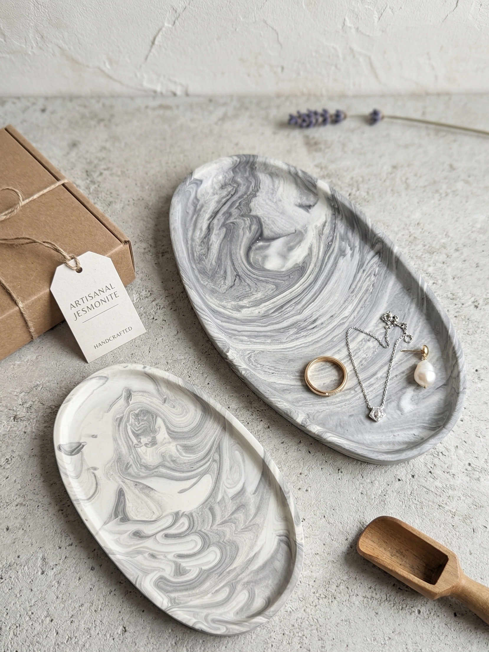 grey marble jesmonite trinket dish