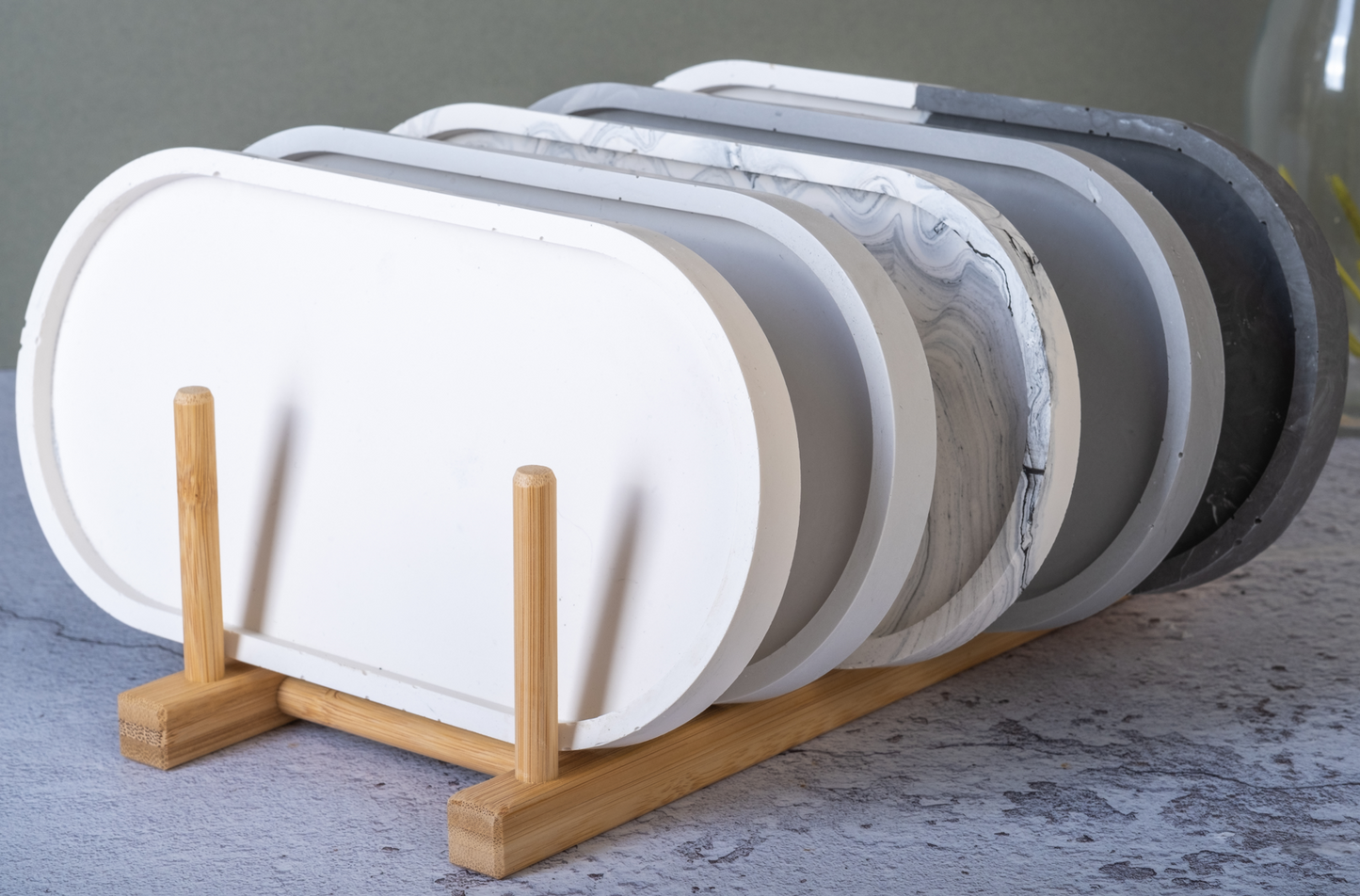 Jesmonite oval tray with minimalist handmade design