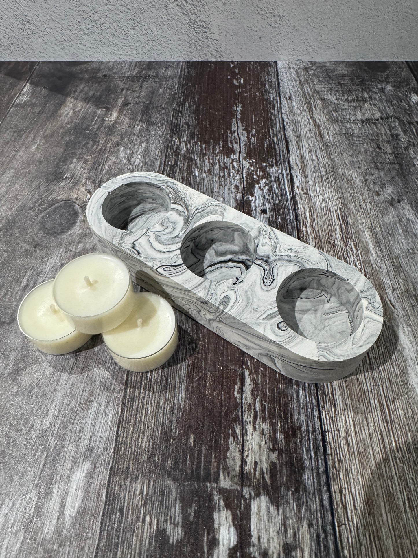 grey marble jesmonite tea light holder