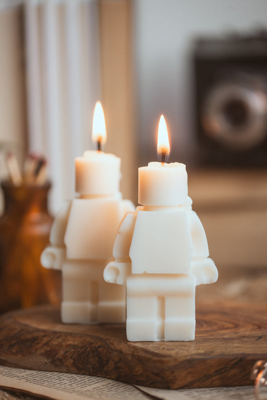 lego brick figure shaped candle
