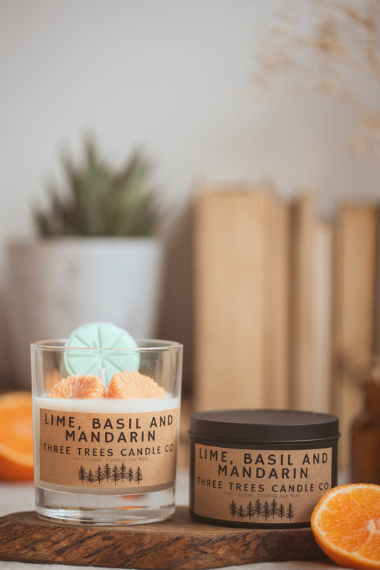 Lime, basil and mandarin scented sculptural candle