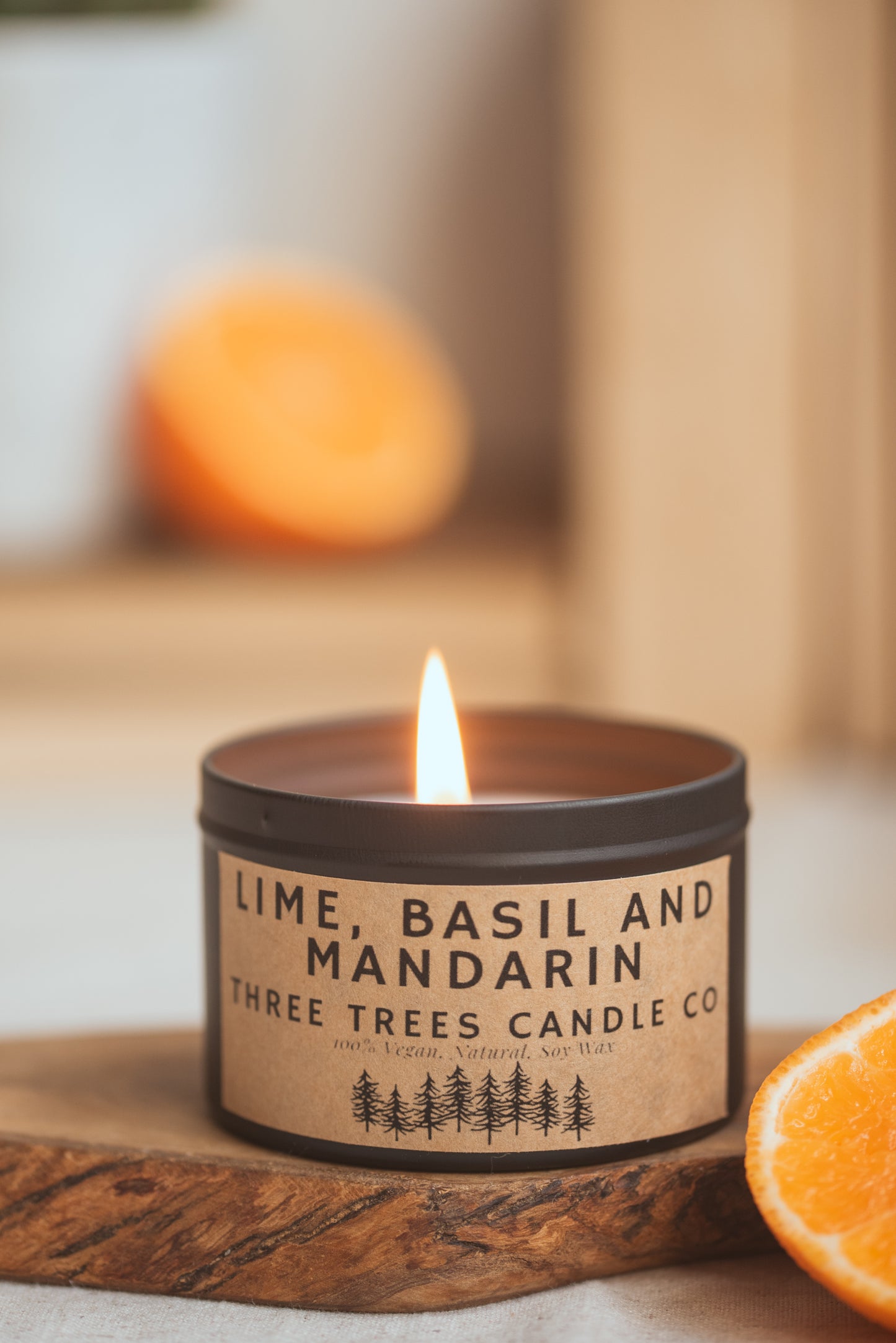 Lit Lime, Basil & Mandarin soy candle creating fresh, citrusy ambiance