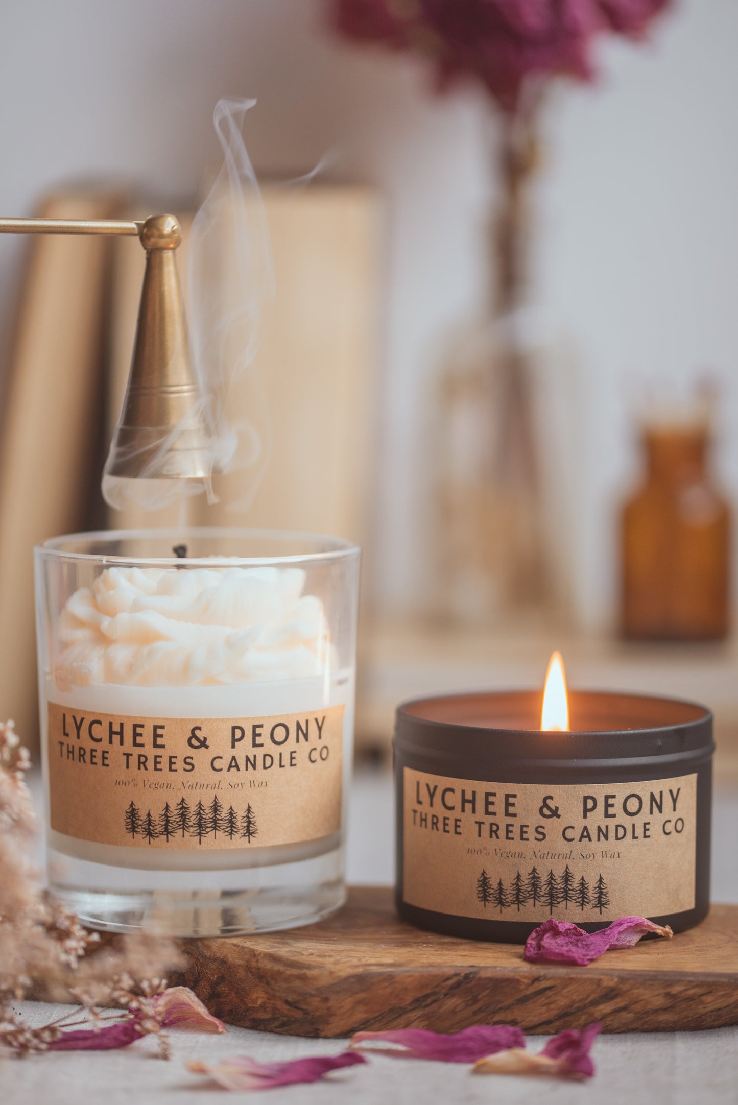 lychee and peony scented gift set candle