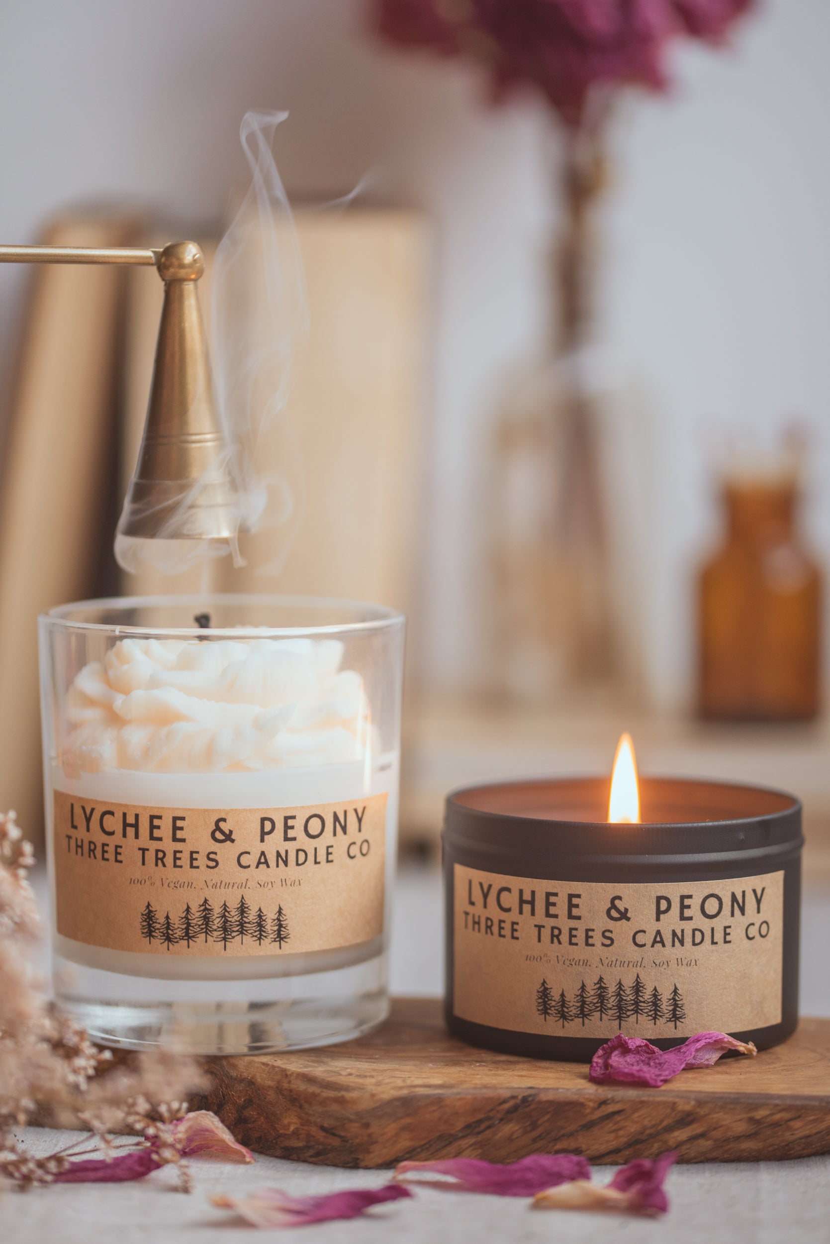 lychee and peony scented gift set candle