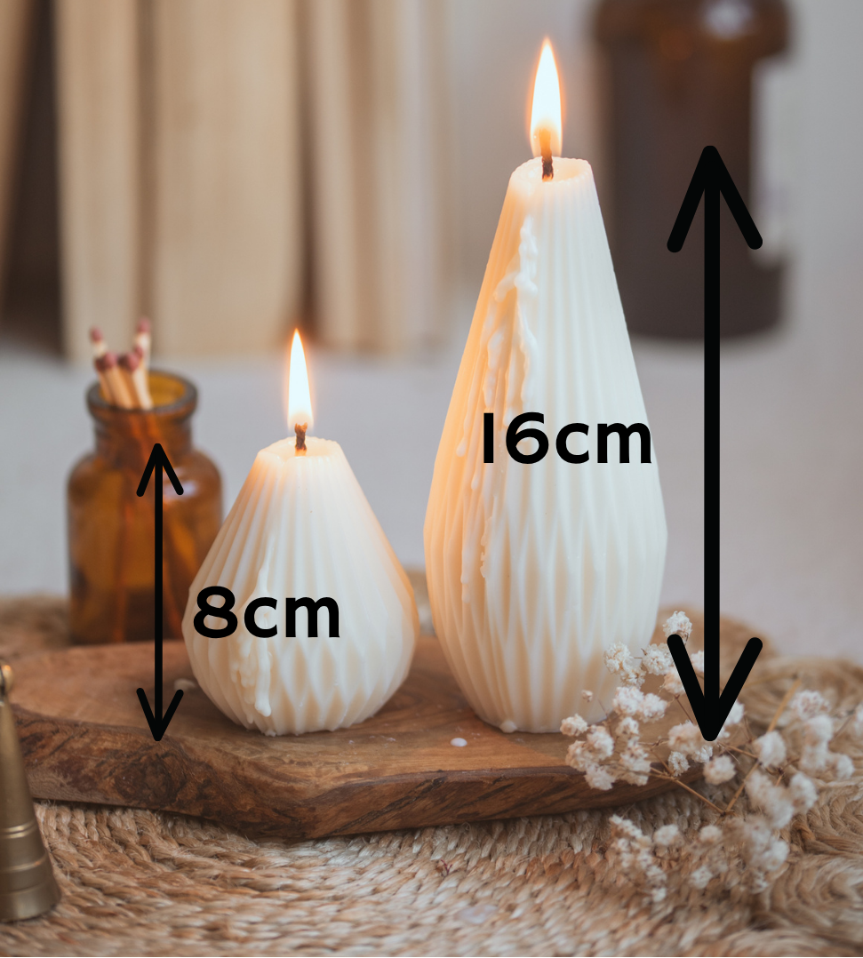 Close-up of pear lantern candle showing measurement
