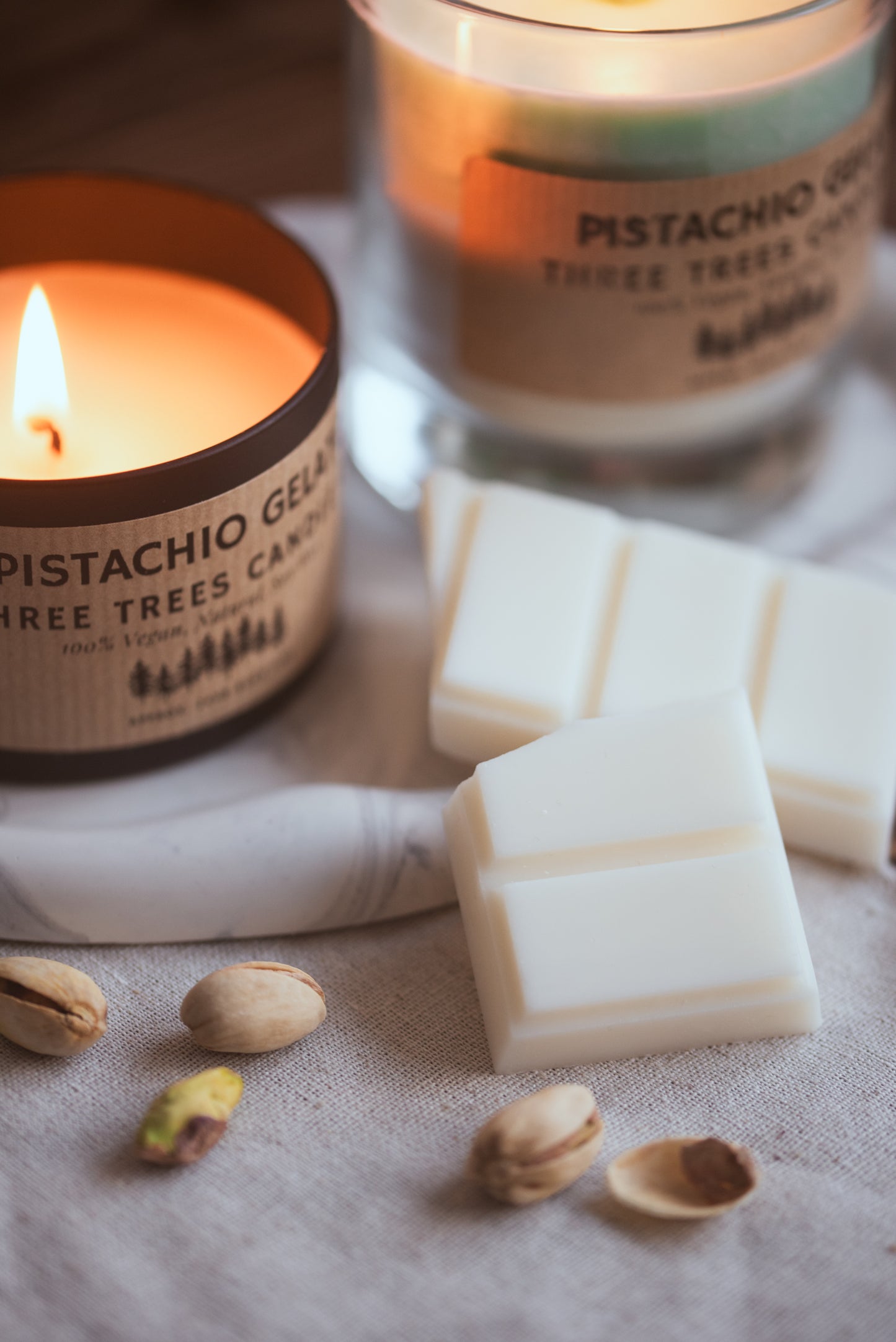Pistachio gelato inspired soy wax candle detail