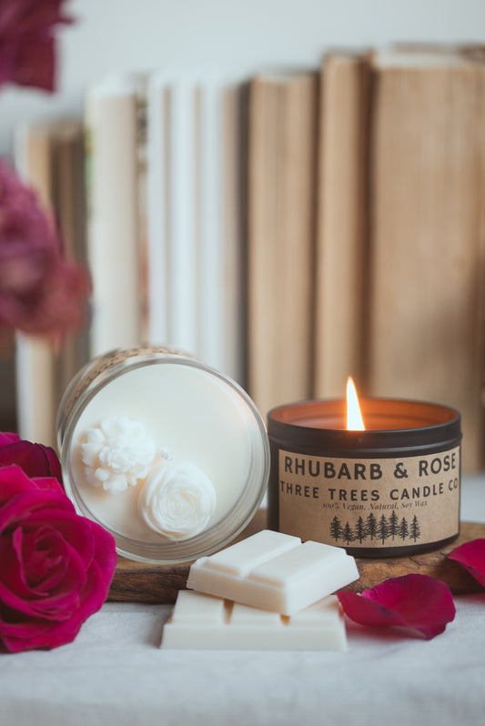 rhubarb and rose sweet floral candles