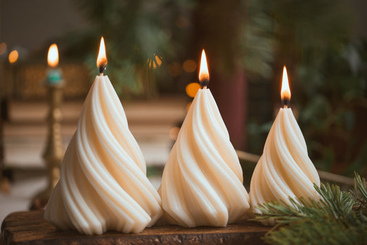 Sculptural twist Christmas tree soy wax candle with elegant design