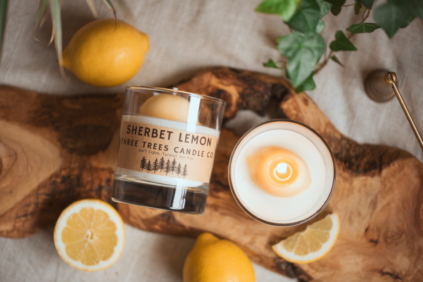 sherbet lemon scented candle in glass jar