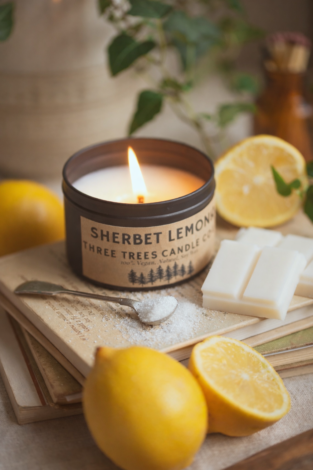 Sherbet Lemon Soy Wax Candle in black tin