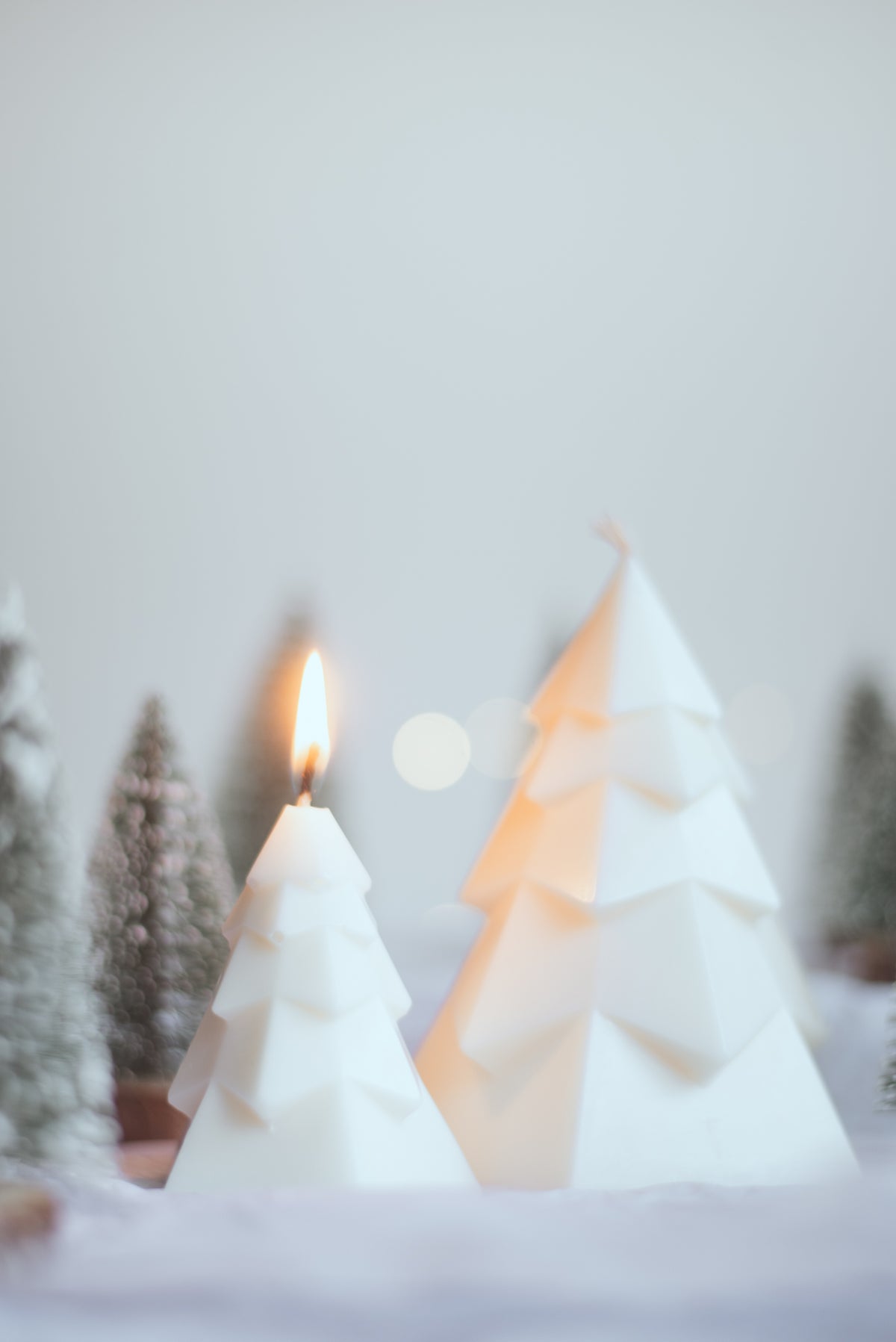 sculptural soy wax snow covered christmas tree candle