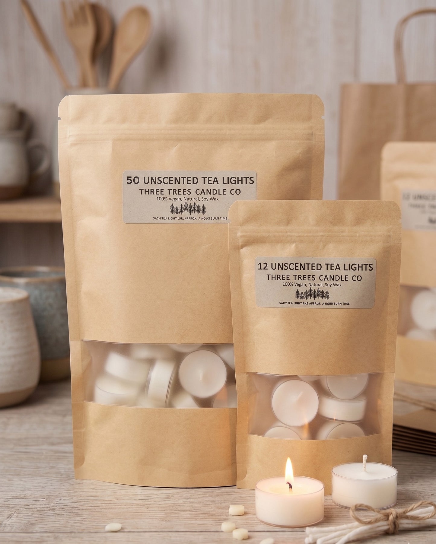 soy wax unscented tea lights in packaging