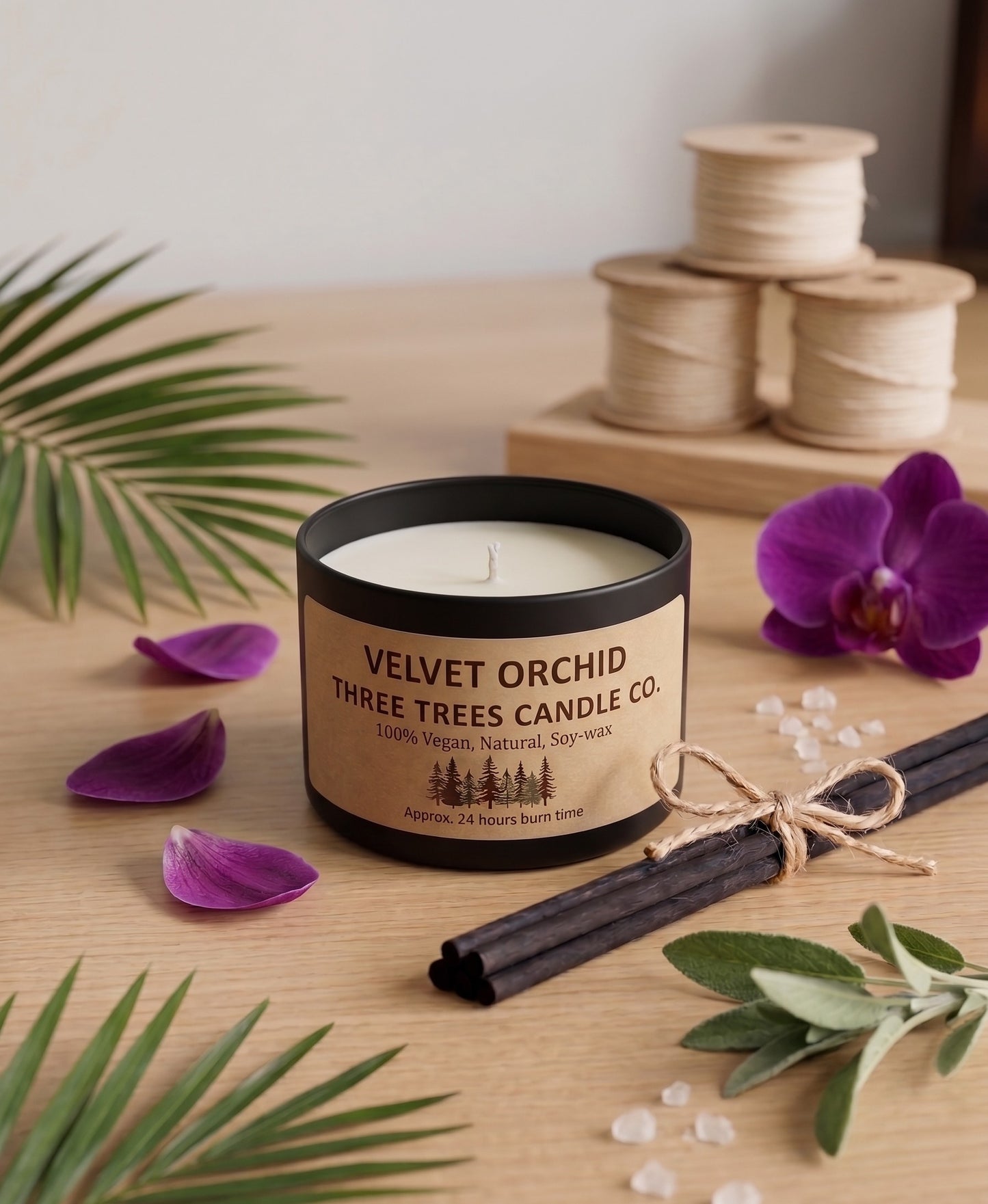 velvet orchid scented soy wax candle in tin