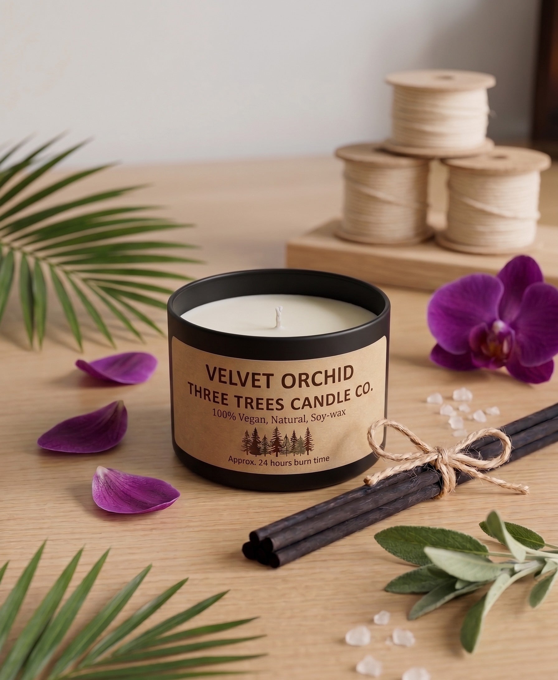 velvet orchid scented soy wax candle in tin